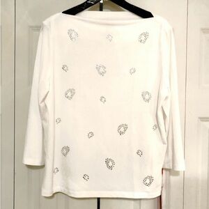 Hearts of Palm Vanilla Boat Neck Knit Silver Beaded Top Tunic Size 1X
